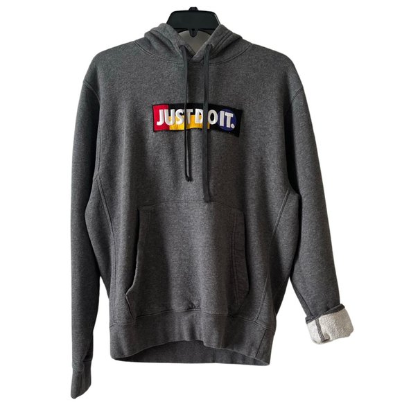 NIKE Just Do It Pullover Hoodie Sweater Embroidered Patch With Pockets Size S - Picture 1 of 9